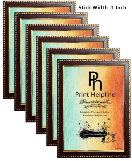 WOOD WALL PHOTO FRAME (Brown With Golden Design 6 PHOTO(s),A4 SIZE(8.3×11.7))